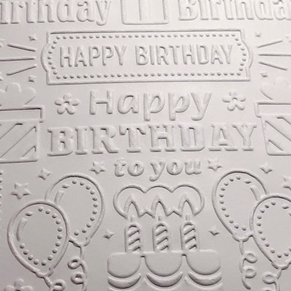 Embossed Happy Birthday Card Front, Card Topper, Cardstock Paper Sheet, Scrapbooking, Card Making, Background Sheet