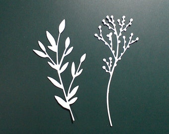 10 White Leaf / Foliage Branch Paper Die Cuts - Card Topper, Craft, Scrapbook, Card Embellishment