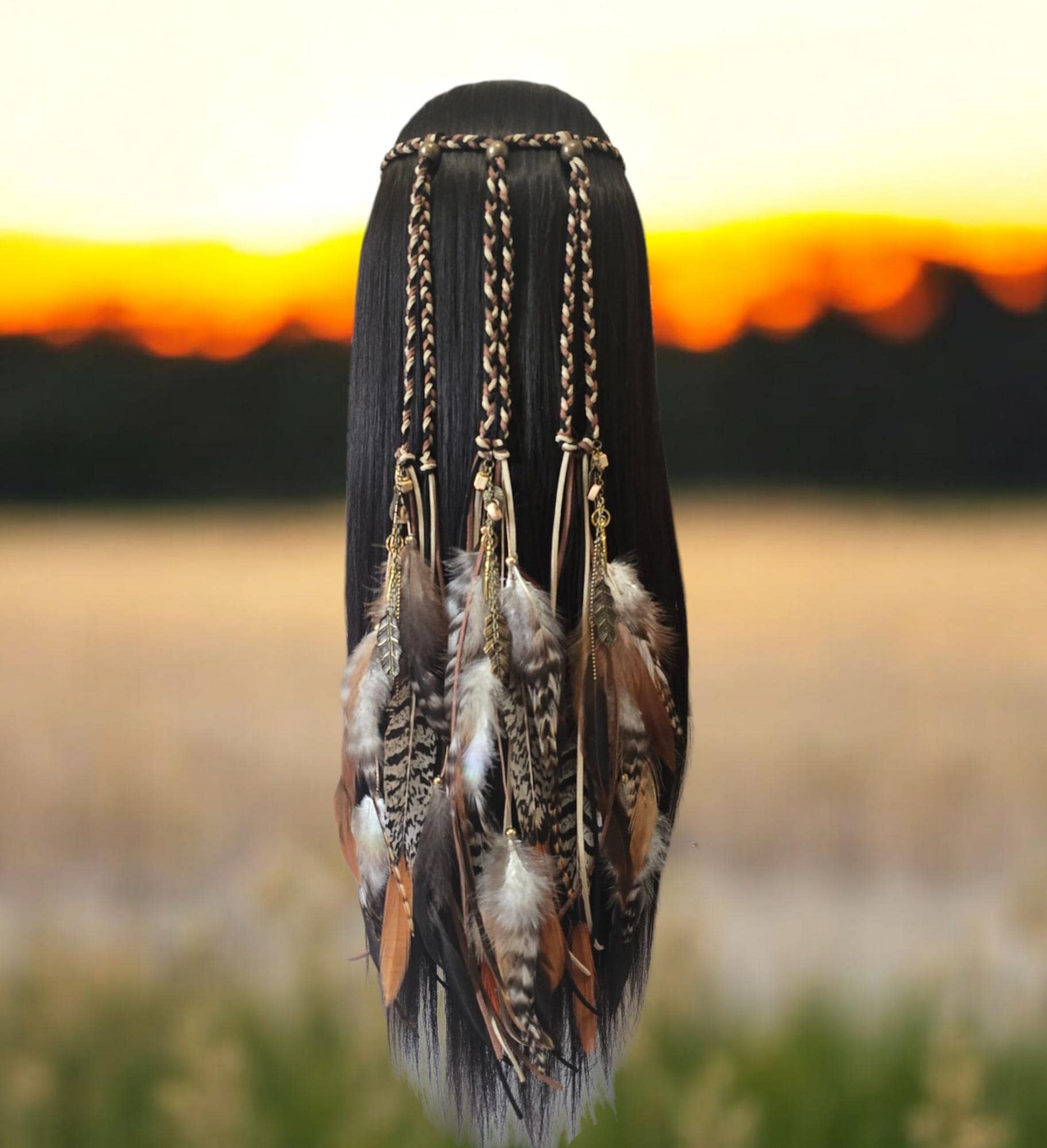 Boho Feather Headband, Braided Feather Hair Piece, Feather  display picture 1