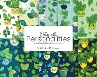 Pothos Plants with Personalities | Repeatable Pattern Set | Digital Patterns | Design Pack | Instant Download