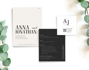 Minimal Modern Wedding Invitations Set Template, Instant Download Printable Invites Home Printing, Simple Wedding Invitation Card Set