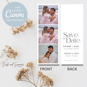 Wedding Save the Date Photo Booth Strip Canva Template Digital Download
