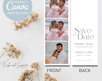 Wedding Save the Date Photo Booth Strip Canva Template Digital Download