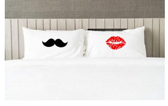 Couples Pillowcase Set Gift Set Mustache Lips Kisses Etsy