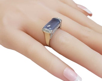 Purple Jade and Diamond 14K White Gold Women's Ring