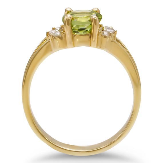 14K Yellow Gold Peridot and Diamond Vintage Ring - image 4