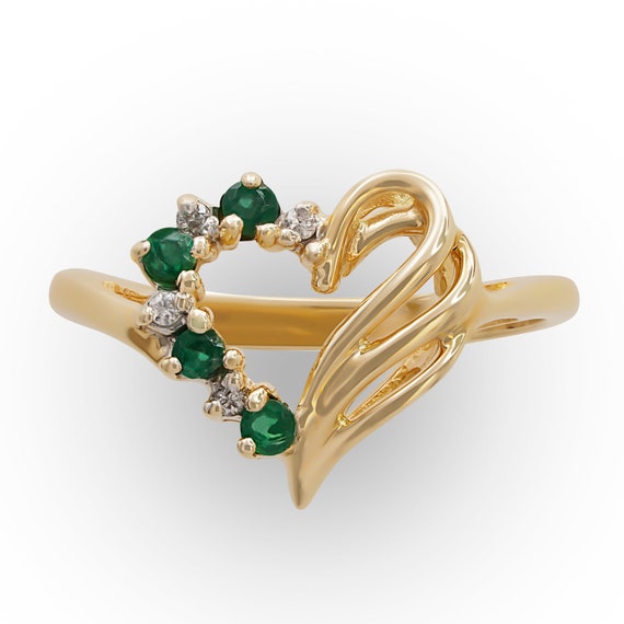 14K Yellow Gold Heart-Shaped Emerald Ring - image 1