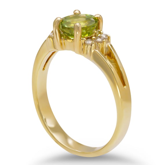 14K Yellow Gold Peridot and Diamond Vintage Ring - image 2