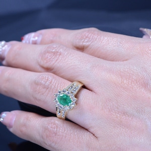 14K Yellow Gold Emerald and Diamond Vintage Ring