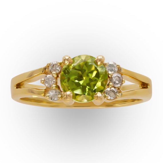 14K Yellow Gold Peridot and Diamond Vintage Ring - image 1