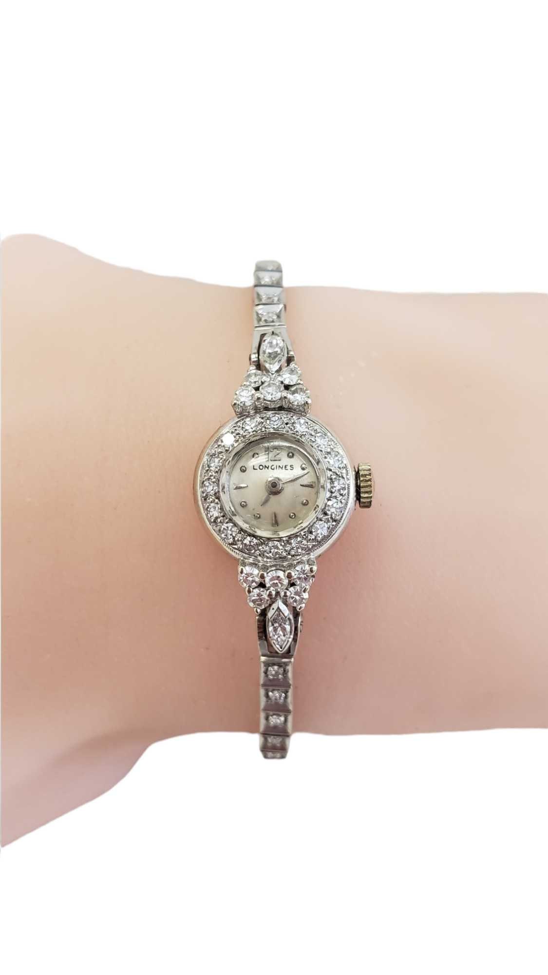 Vintage Longines 14K White Gold and Diamonds Women display picture 2