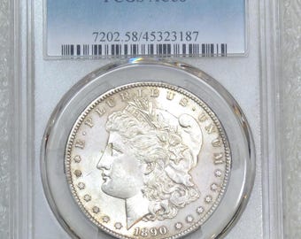 1890-S モルガン銀貨 PCGS認定、AU58グレード、美しい光沢のオリジナルブライトコイン。新品ホルダー #Z588A