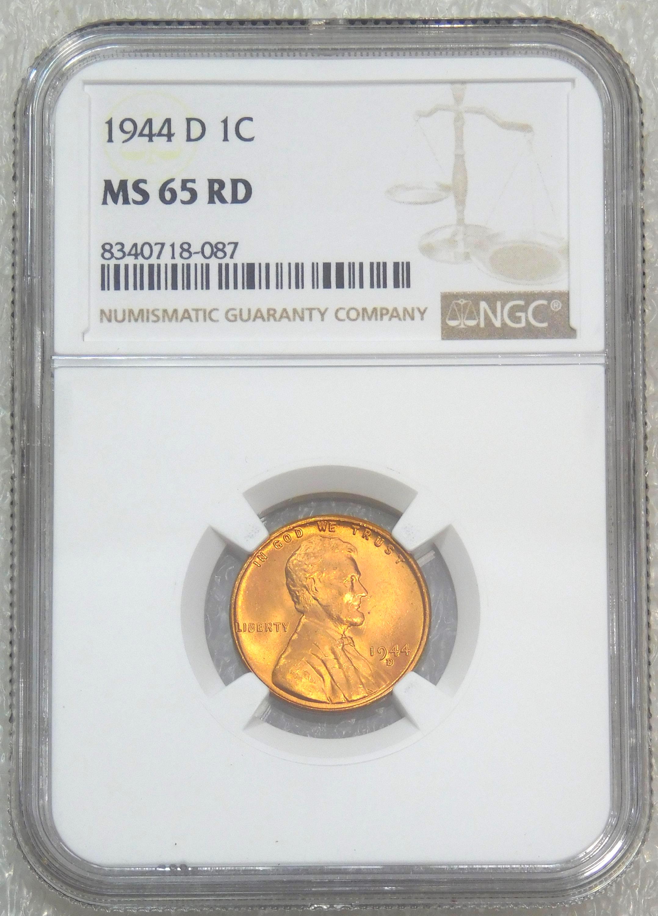 1944-D NGC Certified & Graded MS65 Lincoln Wheat Cent Bright Red