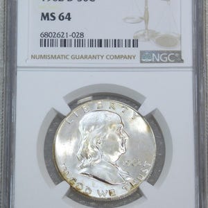 1962 D Certified Franklin Silver Half Dollar Coin NGC MS64 looks FBL Choice BU Frosty White Luster Premium Quality Brand New Holder #Z336Z