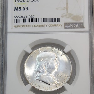 1962 D Certified Franklin Silver Half Dollar Coin NGC MS63 looks FBL Choice BU Frosty White Luster Premium Quality Brand New Holder #Z295Z