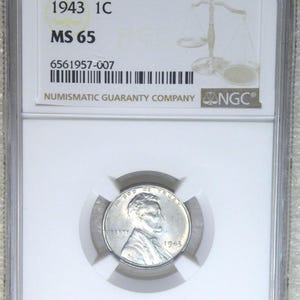 1943 P NGC Certified and Graded MS65 World War II Lincoln Steel Cent Bright Luster, Recently Graded coin. #Z657Z
