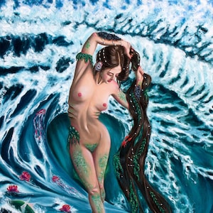 Woman Mermaid Print, Surreal Painting, Mermaid Painting, Ocean Painting, Woman Fantasy Art, metamorphosis, oil painting print, Deep sea art