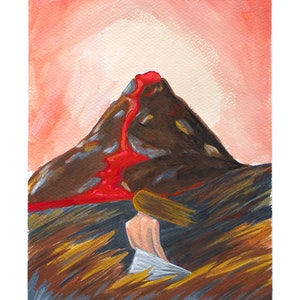 Volcano Original Painting, Girl Painting, Woman Artwork, Active Volcano, Landscape Artwork, Meditative Art, Lava Painting, Nature Painting