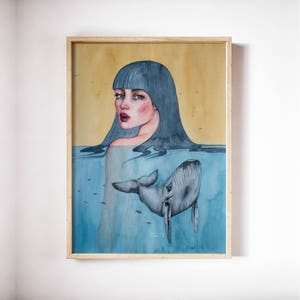 Frau Wal Druck, Buckelwal Kunst, Surreal Malerei Druck, Wal Malerei, Fantasy Gemälde, Buckelwal Druck, Frau Fantasy Kunst