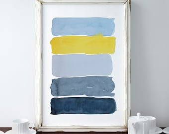 Abstract Blue Yellow Print, Blue Painting, Abstract Print, Blue Landscape Art, Contemporary Artwork, Abstract Calming Art, Framed Print