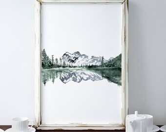 Odbicie jeziora Mount Shuksan, wydruk, abstrakcyjny zielony krajobraz, oprawiony obraz