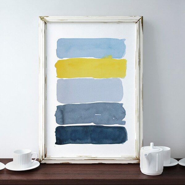 Abstract Blue Yellow Print, Blue Painting, Abstract Print, Blue Landscape Art, Contemporary Artwork, Abstract Calming Art, Framed Print