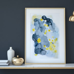 Yellow Flower Print, Abstract Painting, Blue Yellow Art, Blue Landscape Art, Contemporary Artwork, Abstract Calming Art, Framed Print image 7