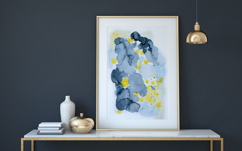 Yellow Flower Print, Abstract Painting, Blue Yellow Art, Blue Landscape Art, Contemporary Artwork, Abstract Calming Art, Framed Print image 7