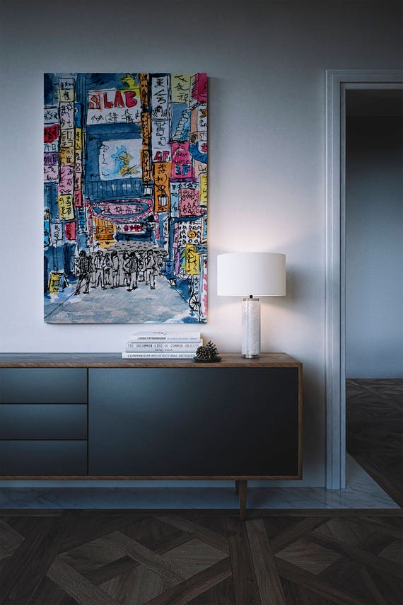 Tokyo Neon Street Sketch Art Print, Urban Japan Souvenir - Etsy