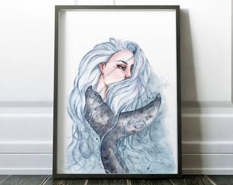 Woman Whale Print, Surreal Painting, Whale Painting, Portrait Fantasy Painting, Humpback Whale Print, Woman Fantasy Art, Whale Tail Print