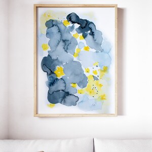 Yellow Flower Print, Abstract Painting, Blue Yellow Art, Blue Landscape Art, Contemporary Artwork, Abstract Calming Art, Framed Print image 5