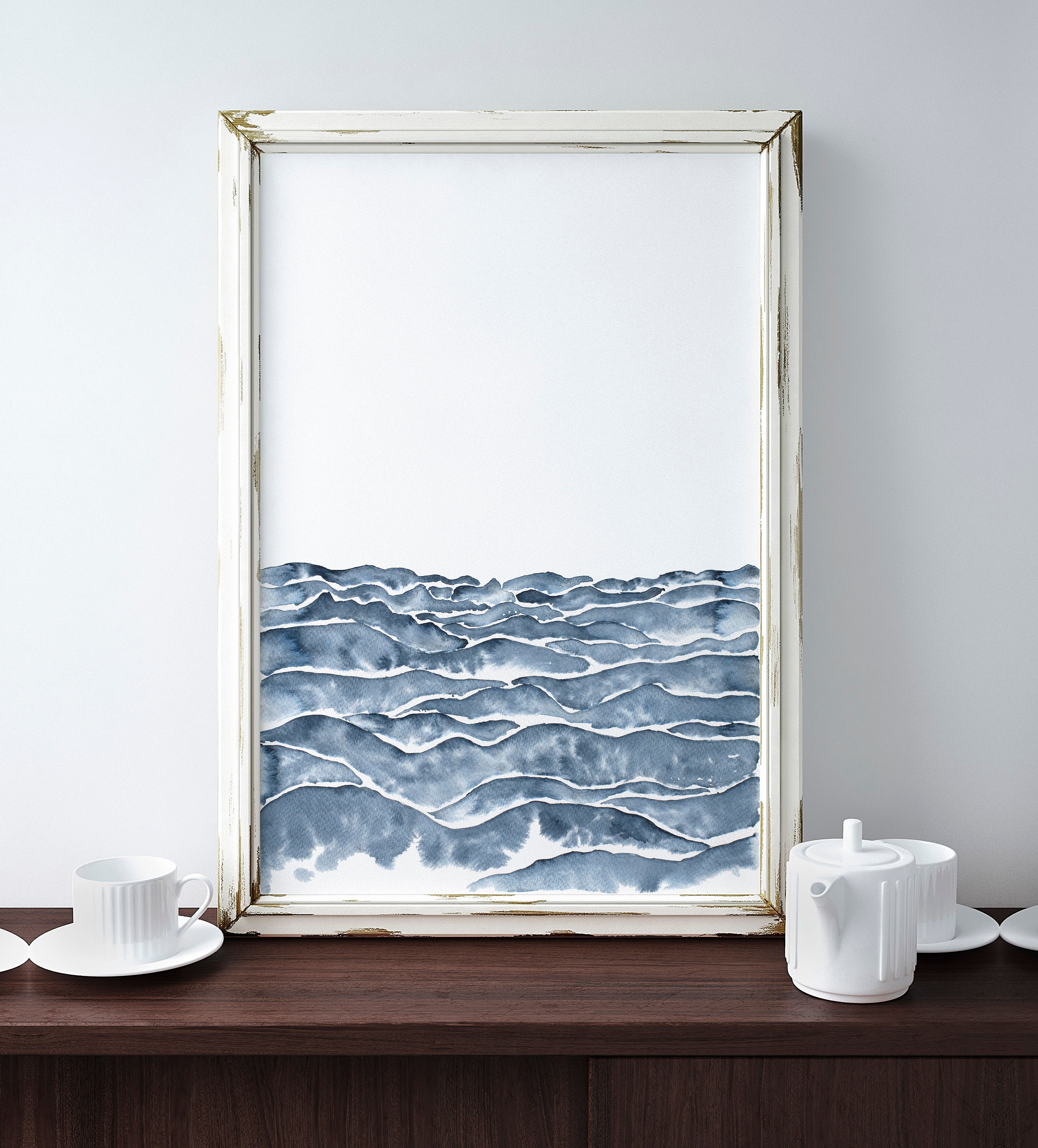 Sea Sand Painting Abstract Ocean Art Beach Decor Print Blue Etsy