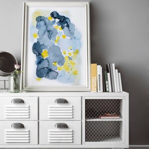 Yellow Flower Print, Abstract Painting, Blue Yellow Art, Blue Landscape Art, Contemporary Artwork, Abstract Calming Art, Framed Print image 4