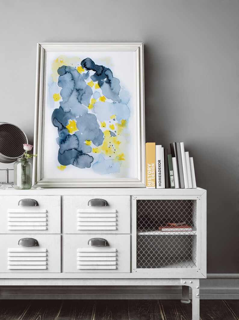 Yellow Flower Print, Abstract Painting, Blue Yellow Art, Blue Landscape Art, Contemporary Artwork, Abstract Calming Art, Framed Print image 4