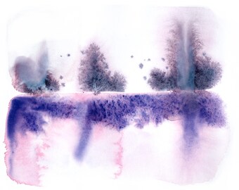 Purple Landscape Painting, Purple Abstract Print, Meditative Painting, Sunset Print, Framed Prints, Abstract Nature, Minimalistic Art