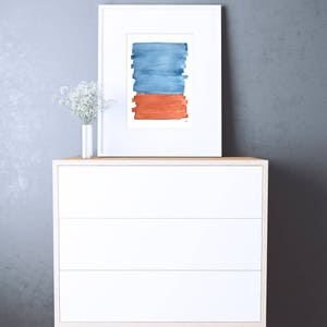 Blue Orange Print Abstract Landscape Art Print, Minimalistic Brush Art, Modern Poster Large Size, Contemporary Artwork,Framed Brush Painting image 5