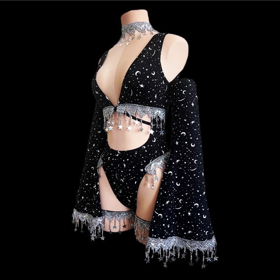 CELESTIAL CUTIE bodysuit | Flare sleeves | Rave outfit | womens rave |  Festival Set | Celestial outfit