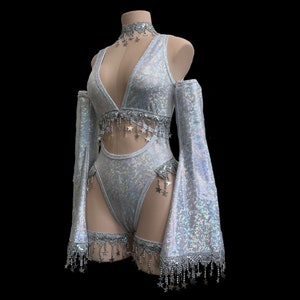 ICE QUEEN bodysuit | Flare sleeves | Rave outfit | womens rave | Festival Set | Celestial outfit