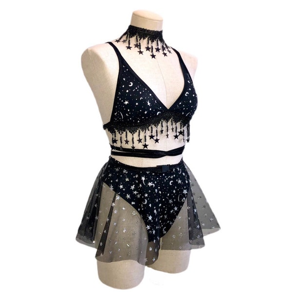 Celestial cutie | triangle top | highwaisted bottoms | mesh skirt | festival rave women clothing | SOLD SEPARATELY