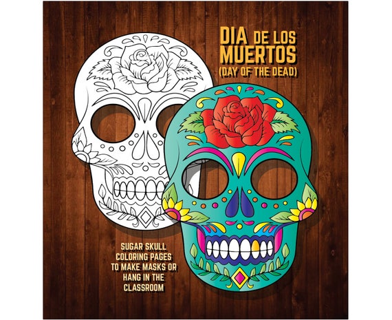 Dia De Los Muertos Masks Halloween Coloring Pages Sugar | Etsy