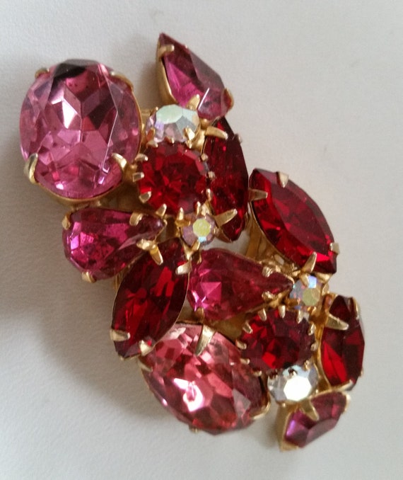 MID CENTURY LUXURY Earrings Large Pink & Ruby Red… - image 2