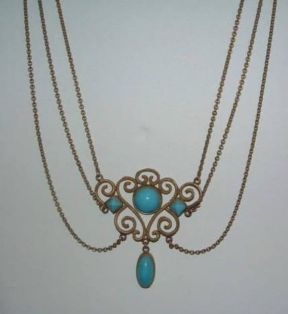 ANTIQUE FESTOON NECKLACE Turquoise Glass Antique … - image 2