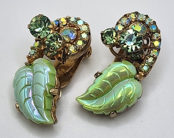 JULIANA D&E sprankelende lente groene bladeren oorbellen vintage sieraden minnaar cadeau authentieke collectible MCM ontwerper vintage sieraden aanwezig
