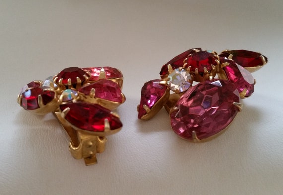 MID CENTURY LUXURY Earrings Large Pink & Ruby Red… - image 9