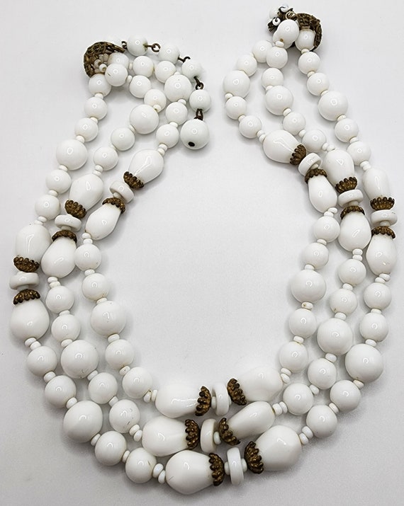 MIRIAM HASKELL Mid Century Milk Glass Necklace Ic… - image 2