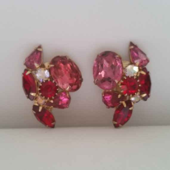 MID CENTURY LUXURY Earrings Large Pink & Ruby Red… - image 10
