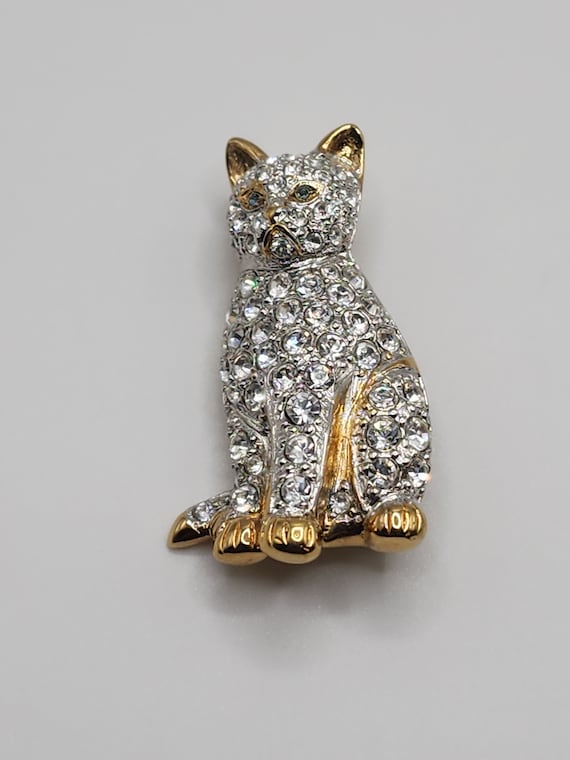 CAROLEE Cat Brooch A Fanciful Feline Diamanté Crys