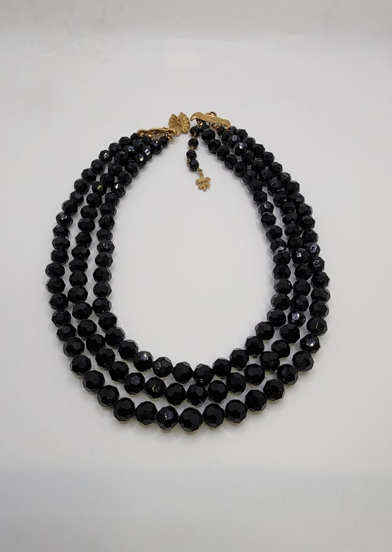 VENDOME Jet Black Choker Three Strand Designer Vin