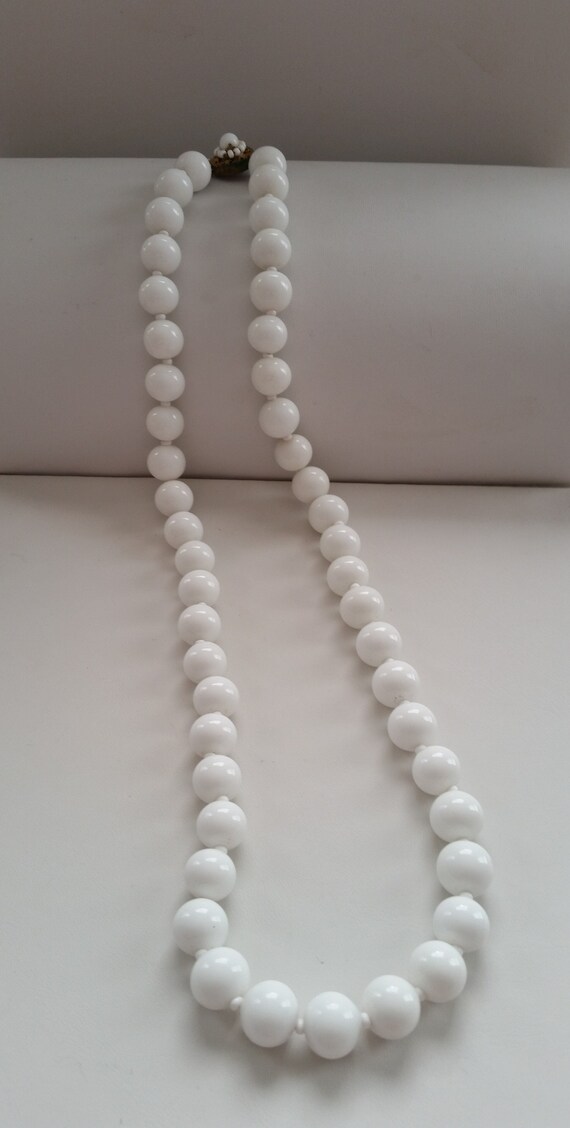 Marvelous Mid Century MIRIAM HASKELL Milk Glass Necklace~24 Inch White Glass Beads~Signed Collectible Designer~Vintage Costume Jewelry