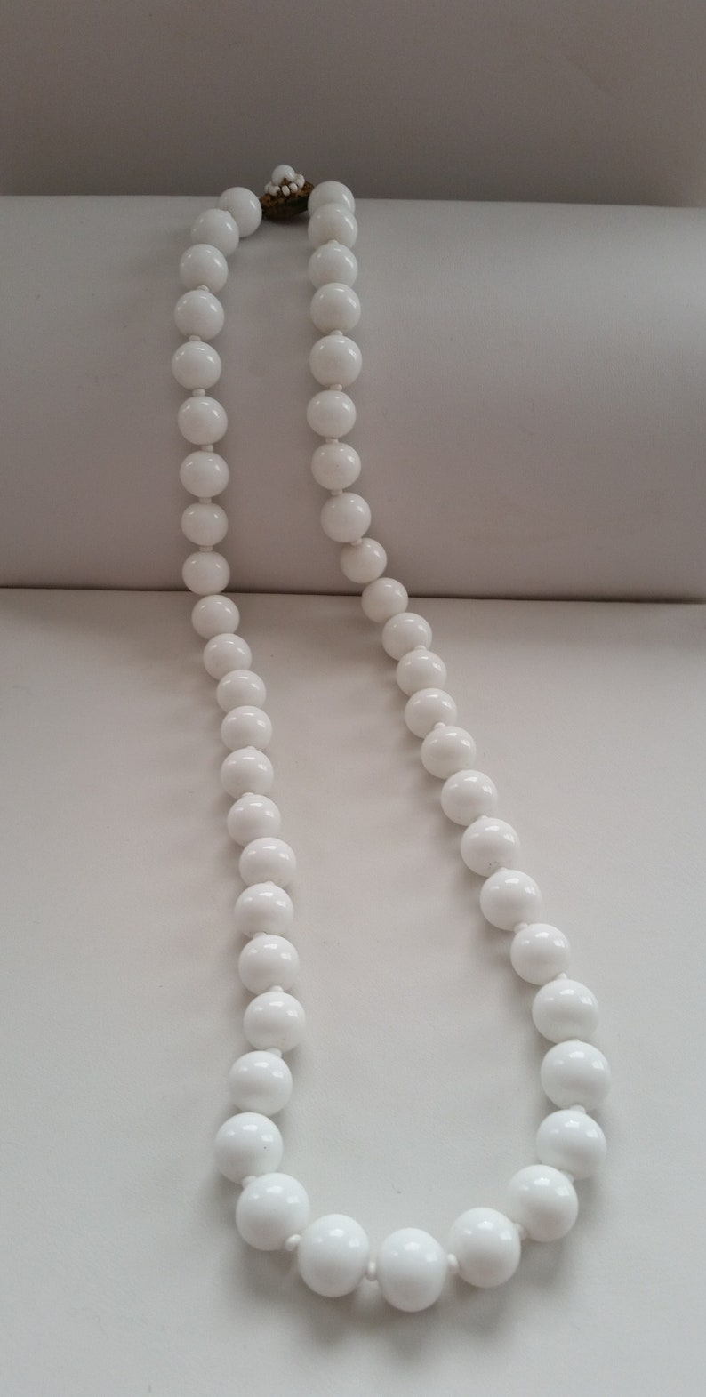 Marvelous Mid Century MIRIAM HASKELL Milk Glass Necklace~24 Inch White Glass Beads~Signed Collectible Designer~Vintage Costume Jewelry